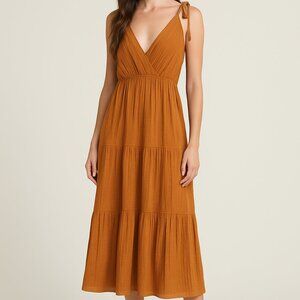 Lush Camel Textured Tie-Shoulder Maxi Dress‎
